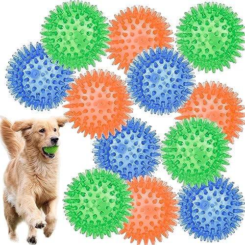 LECHONG 12pack Squeaky Dog Toys Spiky Dog Balls Cleans Teeth and Promotes Dental and Gum Health for Your Pet Squeaker Ball Toys for Aggressive Chewers (S 12PACK) - size: S 12PACK