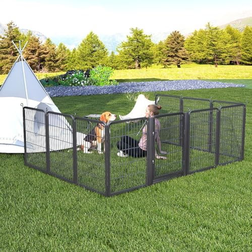 Dog Playpen Outdoor with Low Threshold Gate, 32 inch 14 Panels Dog Play Pen Indoors, Heavy Duty Metal Puppy Playpen Dogs Pen, Rust-Resistant Pet Playpens for Yard RV Camping - color: 14 Panels-32 Inch