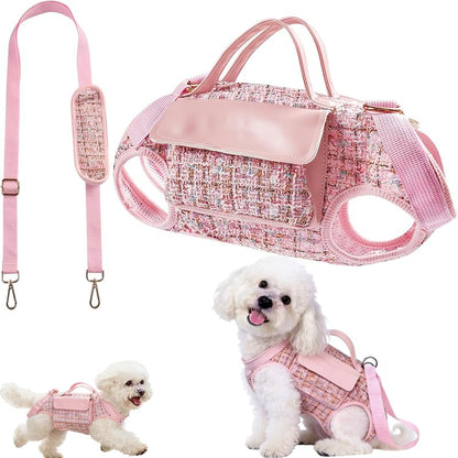 Dog Lift Harness Backpack for Small Dogs Cats, Adjustable Straps Dog Sling Carrier Full Body for Hiking, Travel, Outdoor – Pink Medium - size: Medium(7-8LBS)