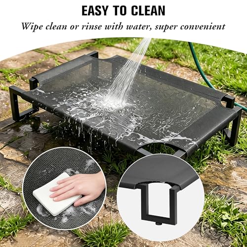 Elevated Dog Bed,Raised Outdoor Dog Bed for Large Sized Dogs,Portable Cooling Dog Cot with Washable Breathable Teslin Mesh,Waterproof Pet Bed for Indoor,Durable,No-Slip Feet,Black 110×76×21cm - size: L 110L×76W×20H cm