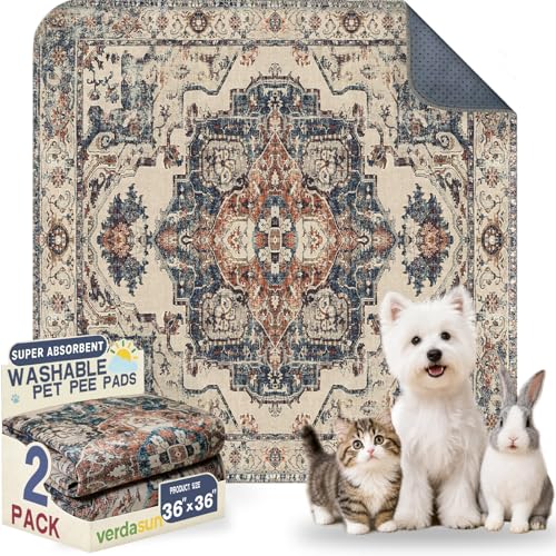 Washable Pee Pads for Dogs, Reusable Puppy Potty Training Pads, Ultra-Absorbent Thick Waterproof Leak-Proof Non-Slip Pads & Mat for Crate, Playpen, Floor, Whelping & Housebreaking , 2 Pack 36"x36" - color: Beige/Blue/Multi, size: 36" ×36"(pack of 2)