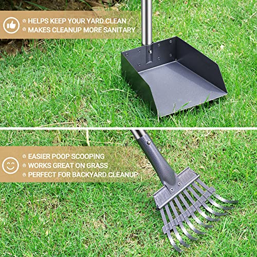 Heeyoo Dog Pooper Scooper, Dog Poop Tray and Rake Set, Pet Waste Removal Scoop with Long Adjustable Sectional Stainless Handles - color: Black/Blue