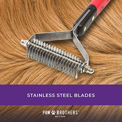 RYAN'S PET SUPPLIES Paw Brothers 20 Blade Medium Double WideDematting Undercoat Rake for Dogs and Cats, Professional Grade, Dog Shedding Brush, Stainless Steel Blades, Rounded Gentle Teeth - size: 20 Blade Medium