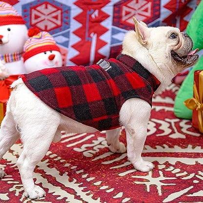 BEAUTYZOO Small Dog Sweater Fleece Vest Winter Jacket, D-Ring Leash Attachment for XS S Puppy Medium Sized Breeds Dogs, Cold Weather Dog Clothes Windproof Keep Warm, Christmas Red Plaid S - color: RED BUFFALO PLAID, size: Small