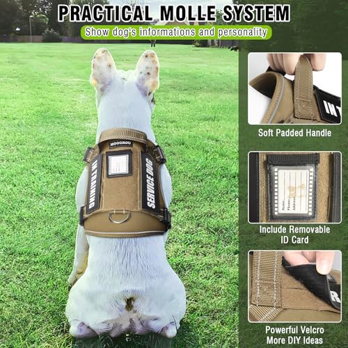 Tactical Dog Harness and Leash Set Medium Sized Dog,Heavy Duty No Pull Service Dog Vest and 10 Patches with Dog Seat Belt,Reflective Adjustable Pet Harness for Training Walking Hiking Brown M - color: Brown, size: Medium