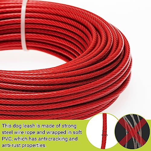 Dog Tie Out Cable - 100 ft Long Dog Cable with 10 ft Run Cable for Yard Training Running Camping Hiking Outdoor - Heavy Duty Chew Proof Lead Leash with Buffer Spring for Small Medium Large Dogs - color: Red