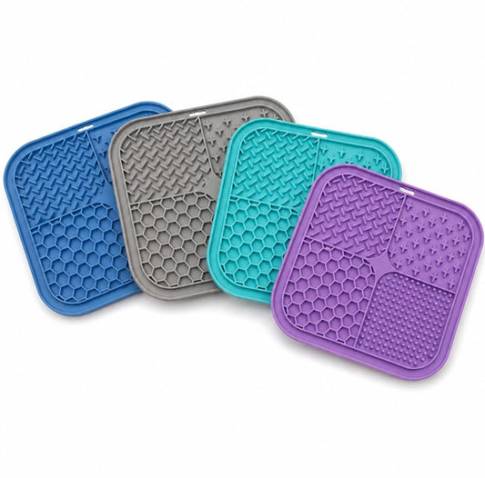Dog Slow Feeder Pad with Suction Cups for Dogs & Cats, Silicone Feeding Mat for Bath Grooming, Anxiety Relief, Dishwasher Safe (4, Pastel Mix) - color: Pastel Mix
