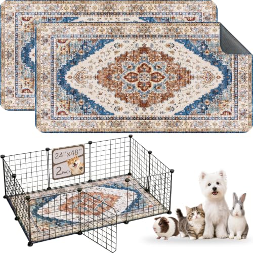 Washable Pee Pads for Dogs, Reusable Puppy Potty Training Pads, Ultra-Absorbent Thick Waterproof Leak-Proof Non-Slip Pads & Mat for Crate, Playpen, Floor, Whelping & Housebreaking , 2 Pack 24"x48" - color: Brick/Blue, size: 24" ×48"(pack of 2)
