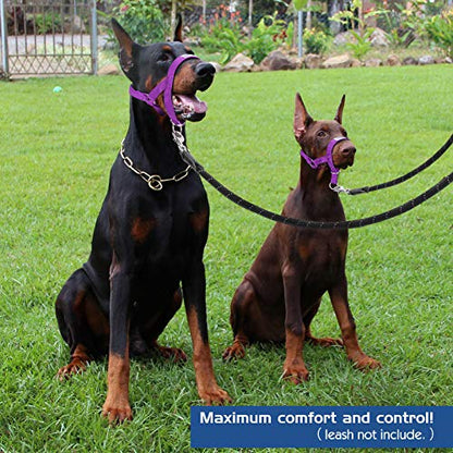 Pawaboo Dog Muzzle, Head Halter Collar for Dog, Pet Nylon Reflective Adjustable Loop Anti-Biting Barking Control Easy Fit Dogs Stops Dogs Pulling Head Leash, Small Size, Purple - color: Purple, size: Small