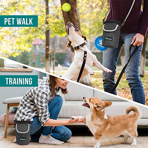 PetAmi Dog Treat Pouch, Large 3-Cup Dog Training Treat Bag with Poop Bag Dispenser, Hands-Free Waist Belt & Crossbody Strap, Reflective with Multiple Pockets & Belt Clip (Charcoal Gray) - color: Charcoal