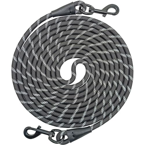 Reflective Dog Tie Out Rope 10/15/20/30FT, Long Dog Tether for Yard | 3/8-In Thick Nylon Dog Lead, 3 Colors Medium Large Dogs Outdoor Running Playing Camping Training Dog Lead( 15ft*3/8", Black) - color: Black, size: 15ft*3/8"
