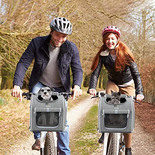 Dog Bike Basket, Expandable Soft-Sided Pet Carrier Backpack with 4 Open Doors, 4 Mesh Windows for Small Dog Cat Puppies - Grey - color: Grey-Fits 10-18 Lbs