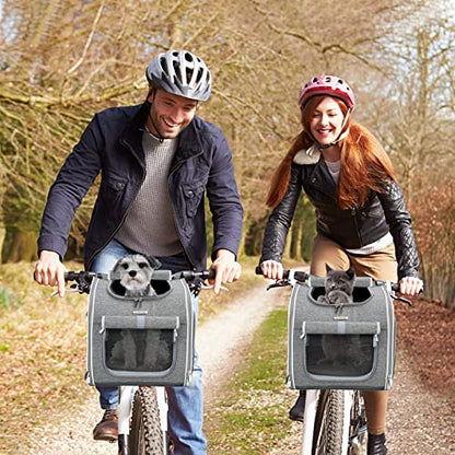 Dog Bike Basket, Expandable Soft-Sided Pet Carrier Backpack with 4 Open Doors, 4 Mesh Windows for Small Dog Cat Puppies - Grey - color: Grey-Fits 10-18 Lbs