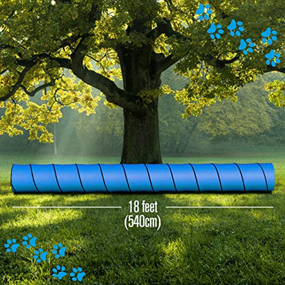 Houseables Dog Tunnel, Dog Agility Tunnel, Agility Equipment, 18 Feet, Puppy Obstacle Course, Pet Playground, Crawling, Small, Medium, Large, Indoor/Outdoor, Play, Pop Up Set, Exercise Tube, Toy, Blue - color: Blue