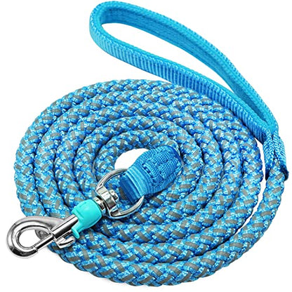 2/3/4/6/10 ft Reflective Dog Leash Strong Nylon Rope Braided Heavy Duty for Large and Medium Small Dogs Walking Training Leads (Sky Blue, 6ft * 1/2") - color: Sky blue, size: 6ft * 1/2"