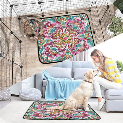 Qilmy Mandala Pet Mat, Waterproof Reusable Dog Training Pad Anti-Slip Pet Creat Pad for Small Medium Large Dogs and Cats - size: Medium+Large