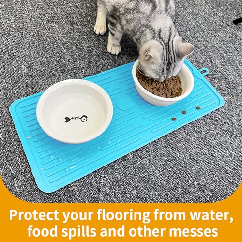 Ptlom Pet Placemat for Dog and Cat, Anti-Slip Waterproof Dogs Feeding Mat Prevent Food and Water Overflow, Bowl Mats Suitable for Medium and Small Pets, Blue, Silicone - color: Blue