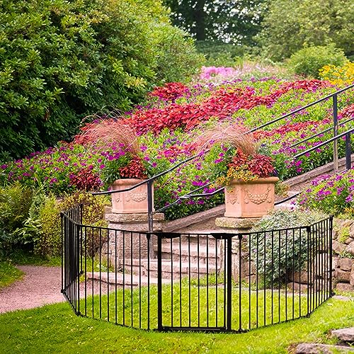 Costzon Baby Safety Gate, 181-Inch Extra Wide Fireplace Fence, Foldable Pet Gates with Add/Decrease Panels Directly, Wall-Mount Metal Gate for Pet & Child - color: Black, size: 8-Panel
