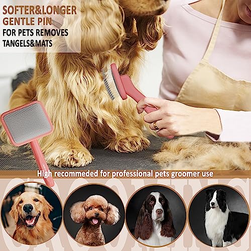 Dog Brushes for Poodle,Doodle,Goldendoodle,Labradoodle Coats Best Slicker Brush for Dogs Thick Long Curly Hair Shedding Detangles,Fluffy Grooming Fast Long Pin Slicker Brush Dematting.Wooden(Large) - color: Pink