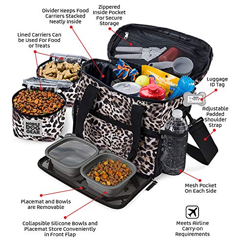 Mobile Dog Gear, Week Away Dog Travel Bag for Small Dogs, Includes Lined Food Carriers and 2 Collapsible Dog Bowl, Black, Meets Airline Requirements - color: Black, size: Small