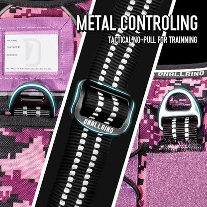 Tactical Dog Harness for Medium & Large Dogs, Camo Purple Adjustable No-Pull Control with Handle, Heavy Duty Reflective Vest - Size XL - color: Purple Camo, size: XL
