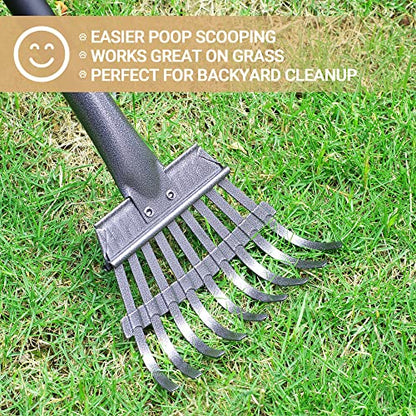 Heeyoo Dog Pooper Scooper, Dog Poop Tray and Rake Set, Pet Waste Removal Scoop with Long Adjustable Sectional Stainless Handles - color: Black/Red