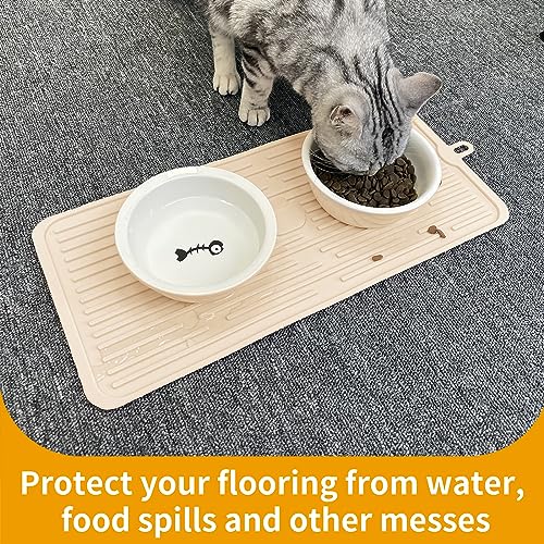 Ptlom Pet Placemat for Dog and Cat, Anti-Slip Waterproof Dogs Feeding Mat Prevent Food and Water Overflow, Bowl Mats Suitable for Medium and Small Pets, Beige, Silicone - color: Beige