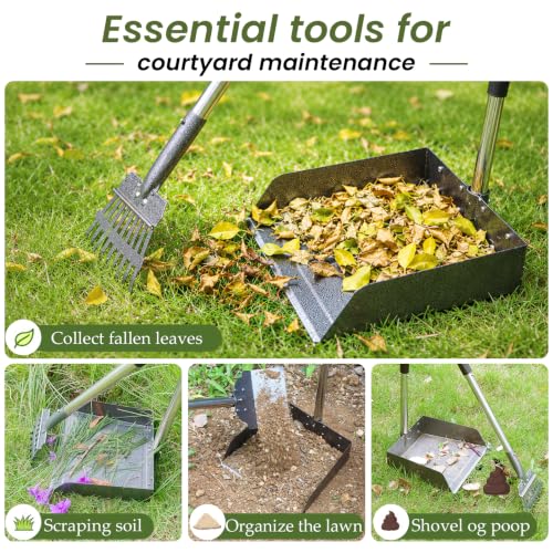 T2Y Pooper Scooper, Long Handle Dog Pooper Scooper, Adjustable Stainless Steel Rake & Extra Large Tray, Antirust & Durable Poop Scoopers for Yard, Lawn, Snowfield, Suitable for Multi-Dog Family - size: Rake & Large Tray