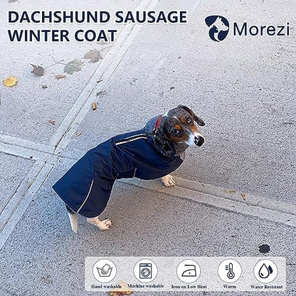 Dachshund Coats Waterproof Suitable for Dachshunds Weiner Dog Winter Coat with Fleece Puppy Snowsuit with Adjustable Bands Reflective Stripe Navy Small - color: Navy, size: Small