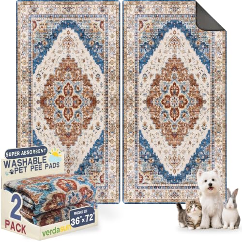 Washable Pee Pads for Dogs, Reusable Puppy Potty Training Pads, Ultra-Absorbent Thick Waterproof Leak-Proof Non-Slip Pads & Mat for Crate, Playpen, Floor, Whelping & Housebreaking , 2 Pack 36"x72" - color: Brick/Blue, size: 36" ×72"(pack of 2)