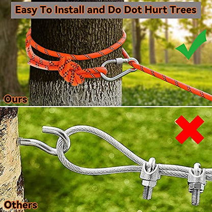 Dog Tie Out Cable for Camping - 50 feet Heavy Duty Overhead Trolley System and Dog Rope Buffer Leash for Dogs up to 200lbs, Portable Reflective Dog Lead Line for Yard, Park and Outdoor