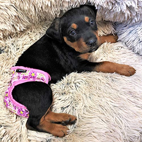 Pack of 3 Female Dog Diapers with 4 - Layers of Absorbent Pads Cat Panties Waterproof Leak Proof Washable (S: Waist 12" - 16", Flowers Pattern) - color: Pack of 3 Flowers Pattern, size: S: Waist 12" - 16"