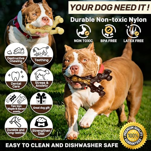 SIHRMIU 2 Pack Dog Chew Toys for Aggressive Chewers,Boredom and Stimulating Best Dog Toys for Medium/Large Breed,Tough Almost Indestructible Dog Bones for Teeth Cleaning and Training