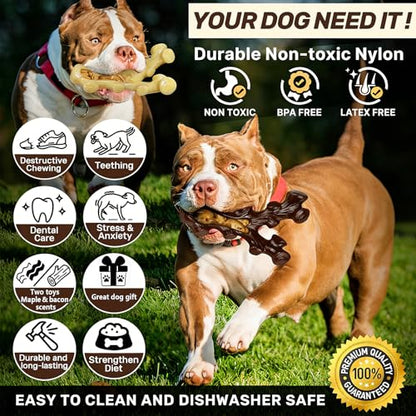 SIHRMIU 2 Pack Dog Chew Toys for Aggressive Chewers,Boredom and Stimulating Best Dog Toys for Medium/Large Breed,Tough Almost Indestructible Dog Bones for Teeth Cleaning and Training