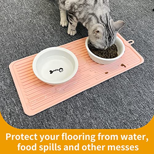 Ptlom Pet Placemat for Dog and Cat, Mat for Prevent Food and Water Overflow, Suitable for Medium and Small Pet, Pink, Silicone - color: Pink