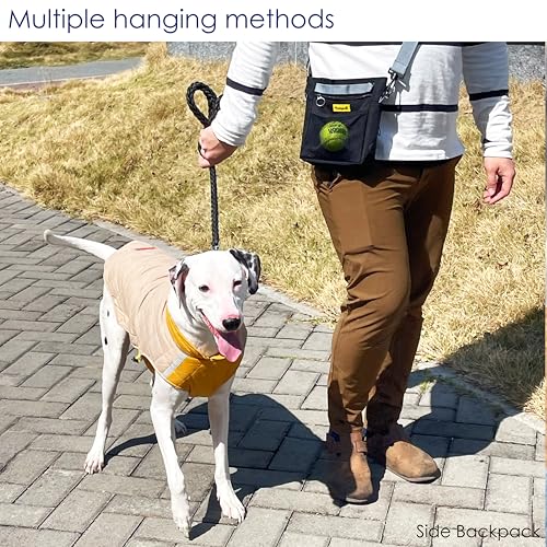 Raisingwell Dog Treat Pouch with Magnetic Closure 4-Cup Silicone Bag Fanny Pack Holder with Clicker 4 Ways to Wear Front Pocket Fits All Phones Ideal for Leash, Pet Walking and Training（Black） - color: F.Black, size: 4CUP