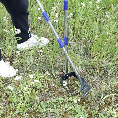 Pooper Scooper Metal Scooper Tray and Rake Set with 3 Stainless Steel Long Handle Removable Dog Pooper Scooper Multifunctional Poop Scoop Set for Pet Waste Removal on Grass and Gravel