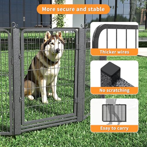 Dog Playpen Outdoor with Low Threshold Gate, 32 inch 28 Panels Dog Play Pen Indoors, Heavy Duty Metal Puppy Playpen Dogs Pen, Rust-Resistant Pet Playpens for Yard RV Camping - color: 28 Panels-32 Inch