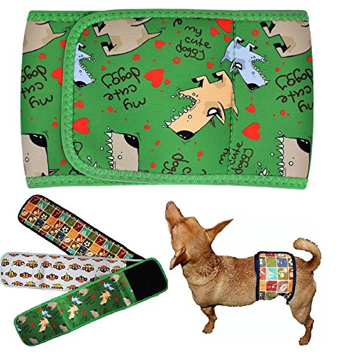 Dog Diaper for Male Belly Band Neoprene Reusable Washable for Small and Big Large Dogs Puppy (Green Dog, S: Waist 10" - 13") - color: Green Dog, size: S: WAIST 10" - 13"