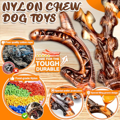 Dog Chew Toys for Aggressive Chewers 4 Pack, Indestructible Dog Toys, Bacon Flavor, Tough Nylon Bones to Keep Them Busy, Medium & Large Breed, Gifts for Dogs - size: Large