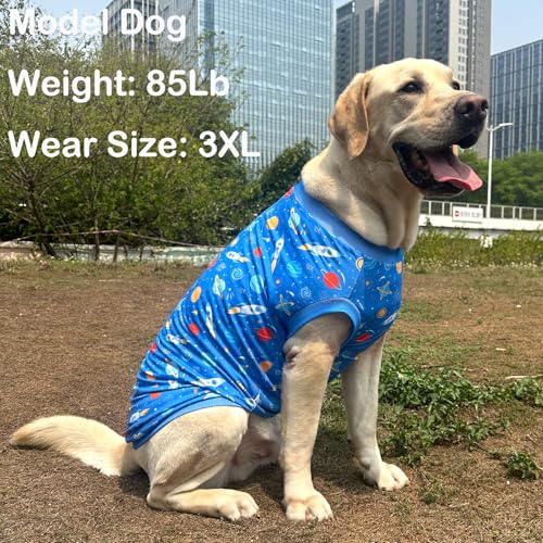 Pet Dog Blue Sleeveless T Shirts with Spacecraft Pattern Printed pet Clothes Soft Breathable Vest for Large Dogs Large, Bule - color: Blue, size: Large