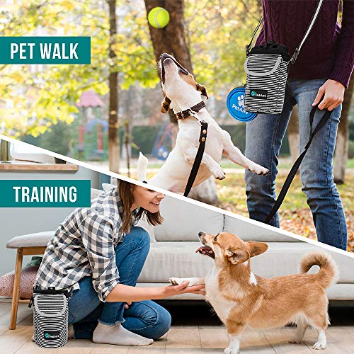 PetAmi Dog Treat Pouch, Large 3-Cup Dog Training Treat Bag with Poop Bag Dispenser, Hands-Free Waist Belt & Crossbody Strap, Reflective with Multiple Pockets & Belt Clip (Stripe Black) - color: Black