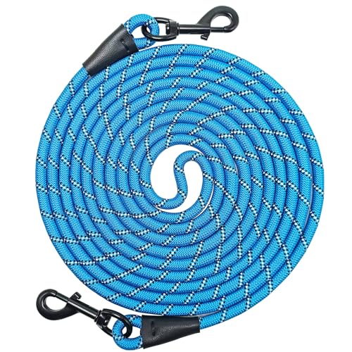 Reflective Tie-Out Rope 10/15/30FT, 3/8-In Long Dog Tether for Yard | 3 Colors Medium Large Dogs Outdoor Running, Playing, Camping, Training Dog Lead ( 30ft, Blue) - color: Blue, size: 30ft*3/8"