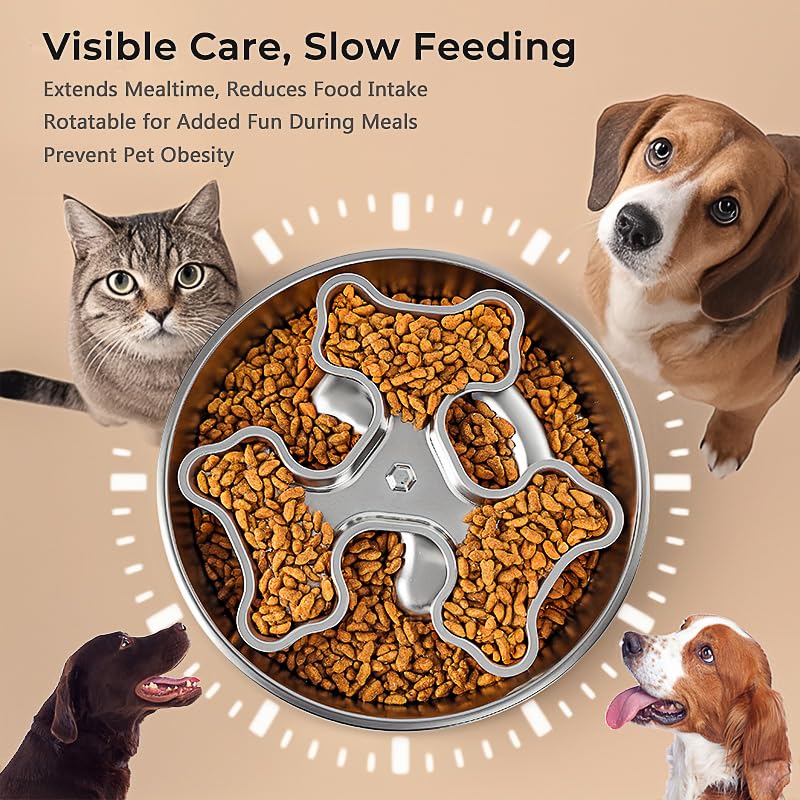 Stainless Steel Rotating Bone-Shaped Slow Food Pet Feeder | 304 Grade, Anti-Spill, For Dogs and Cats