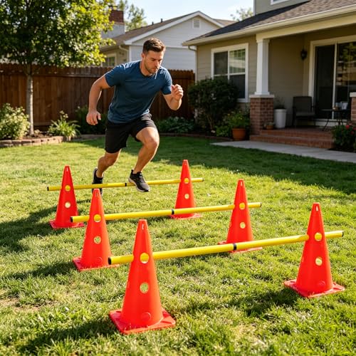 15 Inch Speed Agility Hurdles and Cones Set with 3 Height Level Detachable Jumping Hurdles for Beginner, Dog Training - color: Orange