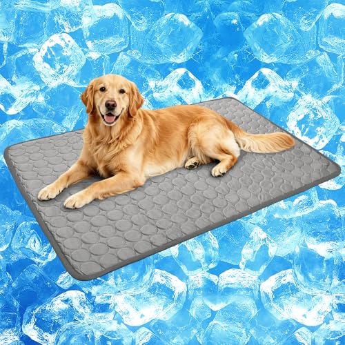 Dog Cooling Mat, Breathable Cooling Mat for Dogs(Q-Max>0.4) Washable Cold Crate Pad Cooling Dog Bed Mats, Non-Slip Dog Cooling Pad, Cats Cooling Mat for Kennels, Crates, Cars, Indoor & Outdoor - color: Gray, size: L(28*22")