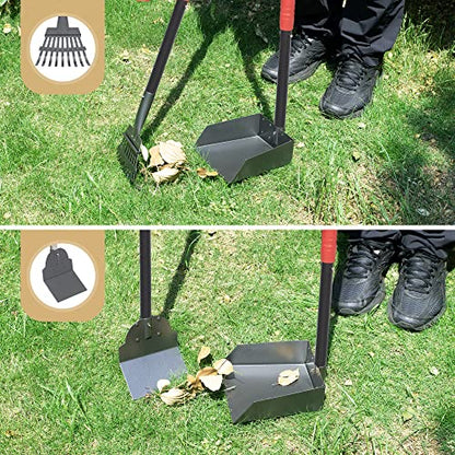 Heeyoo Dog Pooper Scooper, Dog Poop Tray and Rake Set, Pet Waste Removal Scoop with Long Adjustable Sectional Stainless Handles - color: Black/Red
