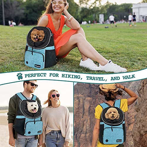 PetAmi Adjustable Cat & Dog Chest Carrier Backpack, Ventilated for Hiking & Camping, Max 15 lbs, Teal Blue - color: Teal Blue, size: Large (15.5x9x18)