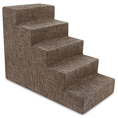 Best Pet Supplies Dog Stairs for Small Dogs & Cats, Foam Pet Steps Portable Ramp for Couch Sofa and High Bed Non-Slip Balanced Indoor Step Support, Paw Safe No Assembly - Brown Linen, 5-Step