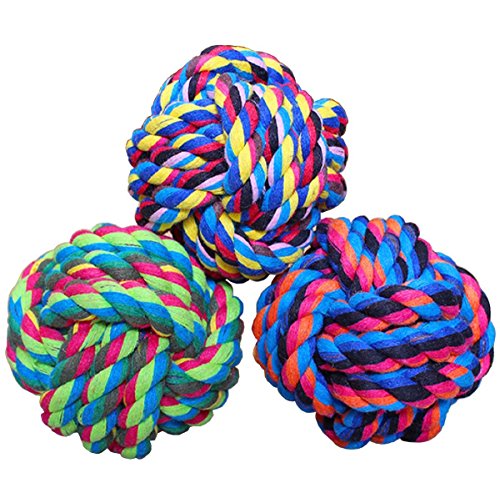 Pet Chew Toy, Knots Weave Cotton Rope, Biting Small Ball for Dogs & Cats, 3 in One Pack - style: 3 Pack